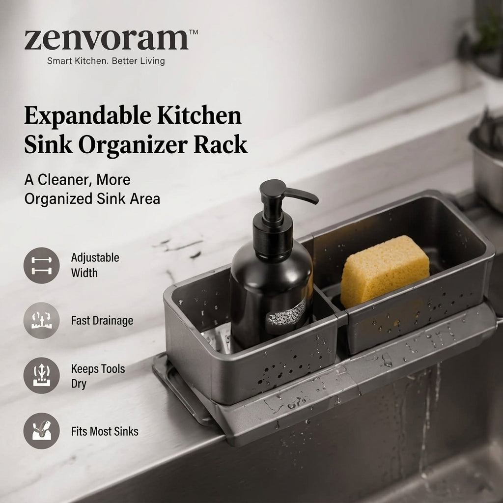 𝒛𝒆𝒏𝒗𝒐𝒓𝒂𝒎™ Expandable Kitchen Sink Organizer Rack