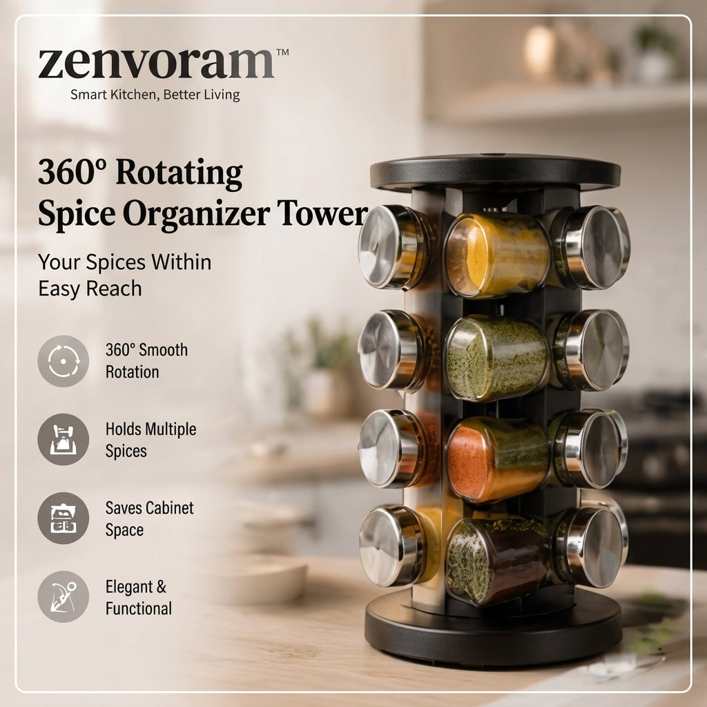 𝒛𝒆𝒏𝒗𝒐𝒓𝒂𝒎™ 360° Rotating Spice Organizer Tower